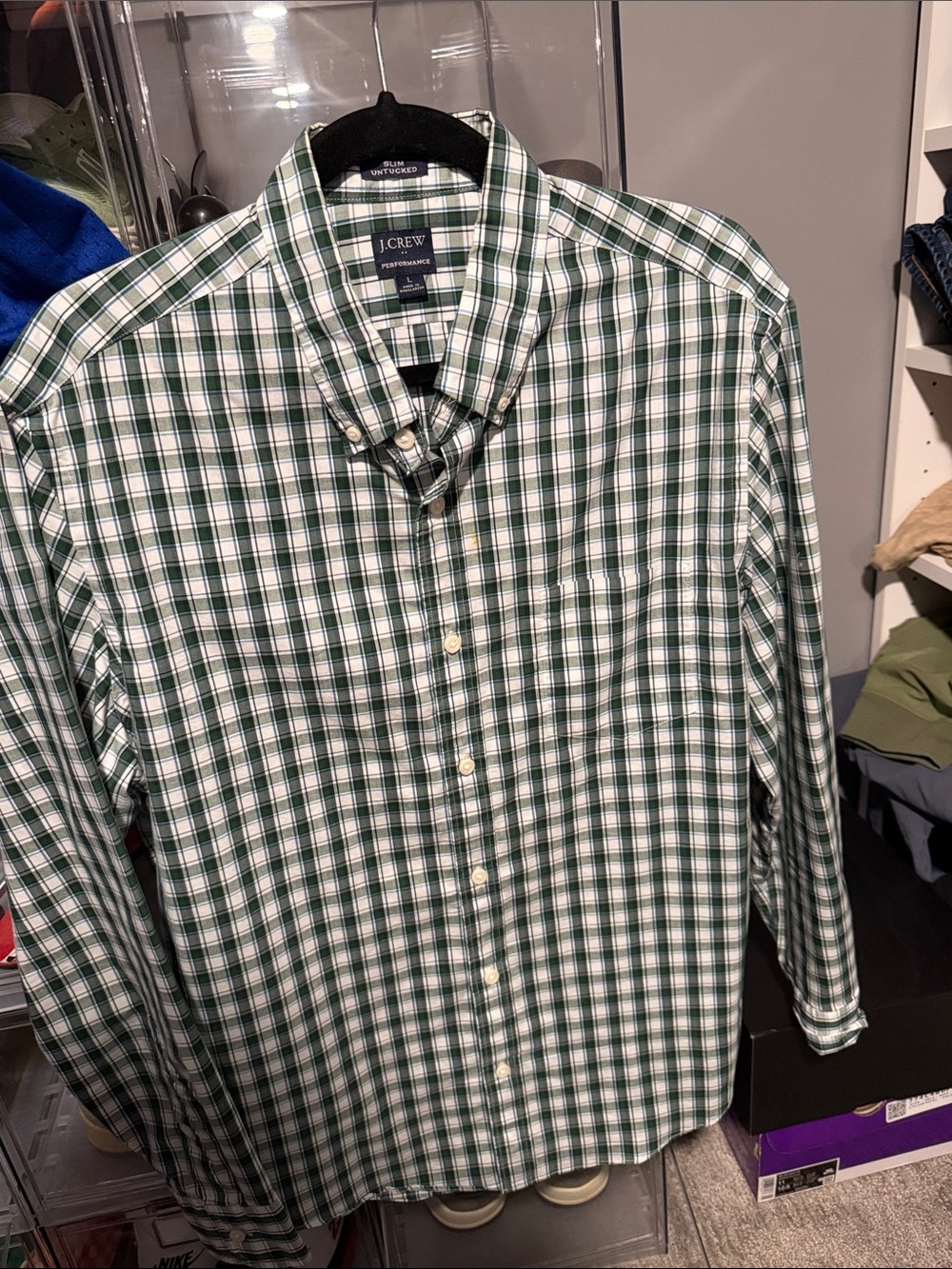 J. Crew Green and White Checked Button-Down Shirt